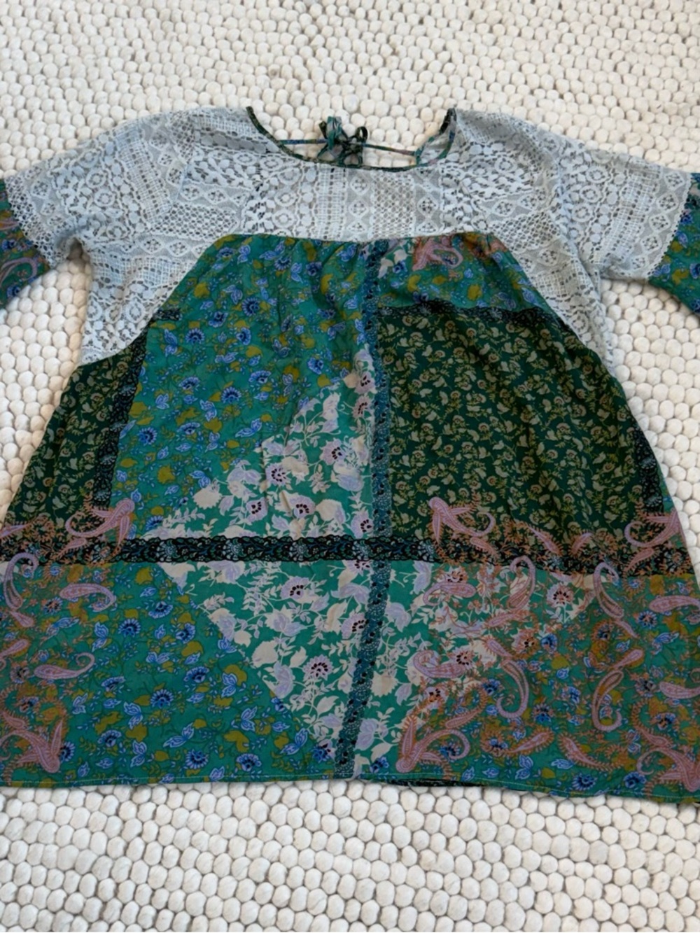 Womens Green Floral Patchwork Dress Tunic Cover-Up XL Bell Sleeve Umgee